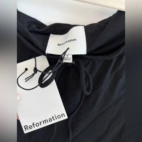 NWT Reformation Black Knit Midi Dress - Size S - Romantic Tie Front - Picture 3 of 3